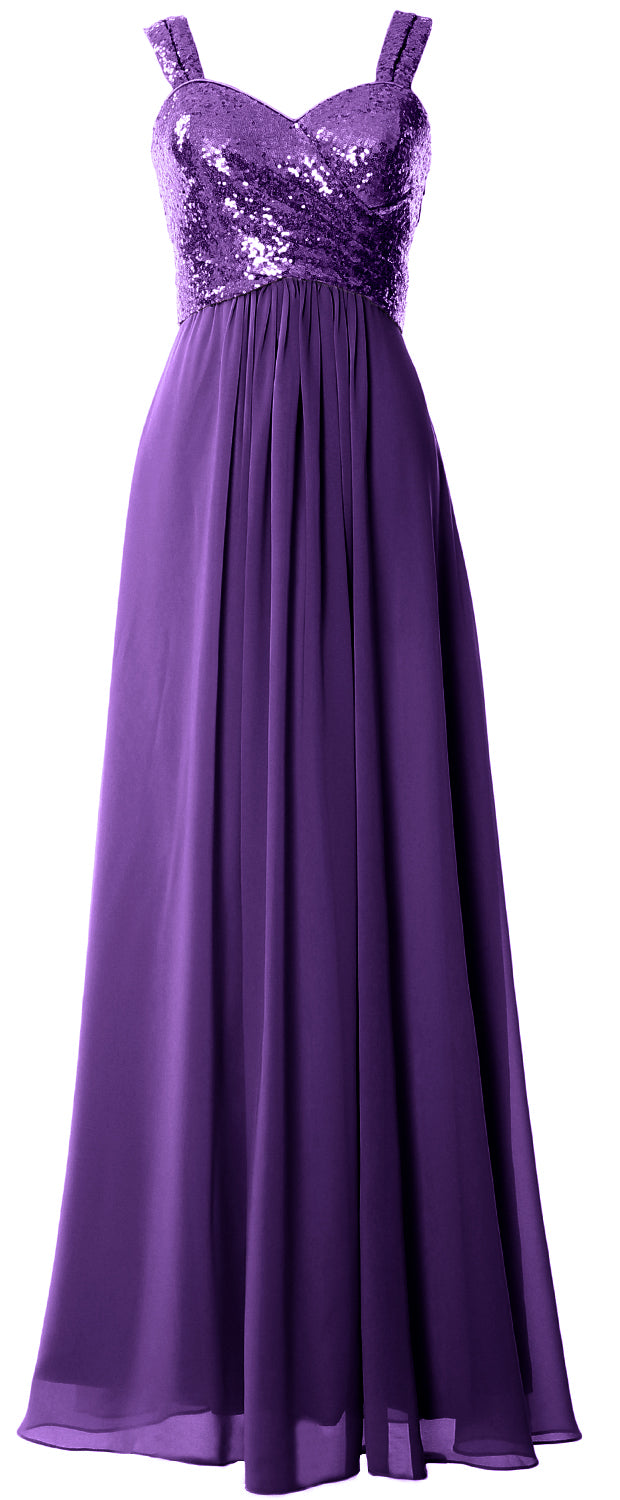 MACloth Women Sequin Chiffon Long Bridesmaid Dress Cowl Back