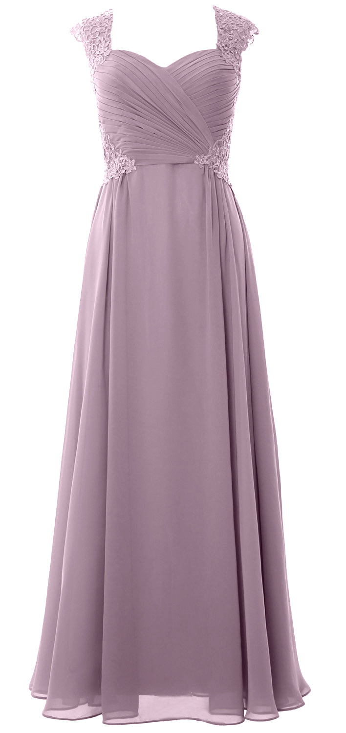 MACloth Women Long Maxi Bridesmaid Dresses Cap Sleeve Lace Evening Gown