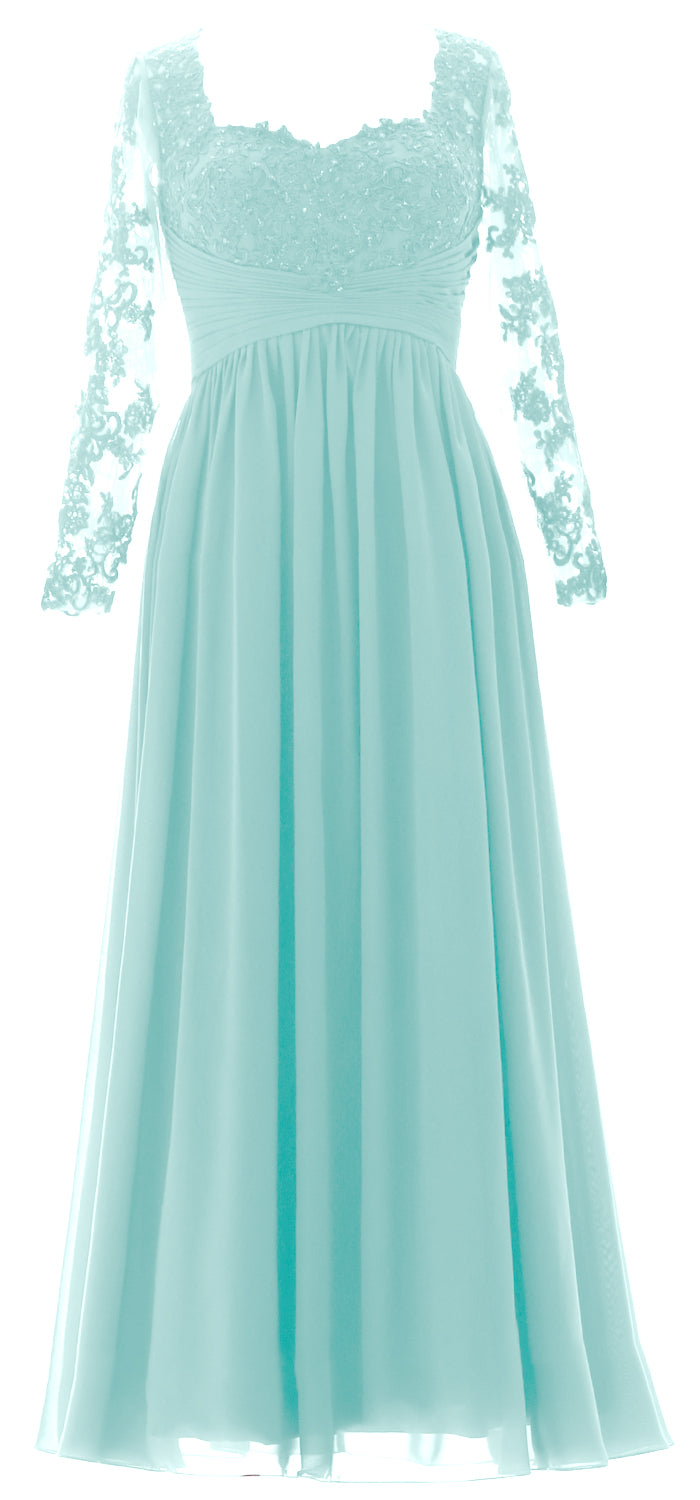 MACloth Damen Kleider für die Brautmutter, Spitze, formelles Abendkleid mit Ärmeln