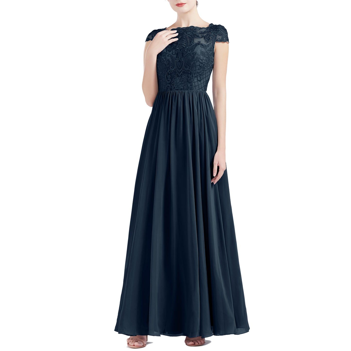 MACloth Women Cap Sleeve Scoop Lace Long Wedding Mother Bride Dresses Formal