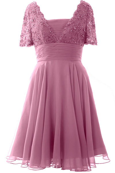 MACloth Women Mother of Bride Dress Short Sleeves Lace Wedding Party Formal Gown