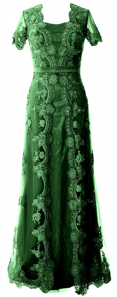 MACloth Women Mother of the Bride Dresses Short Sleeves Lace Formal Evening Gown