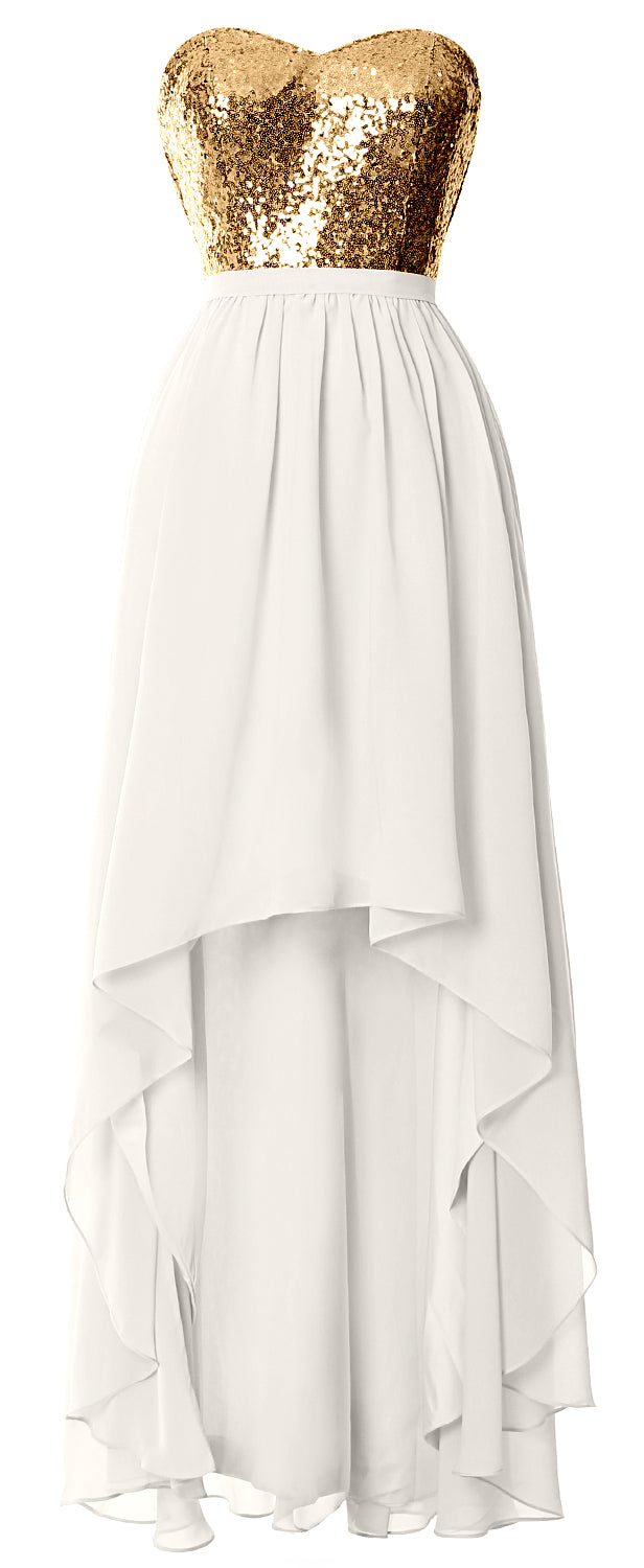 MACloth High Low Brautjungfernkleider Sweetheart Pailletten Hochzeitsfeierkleid