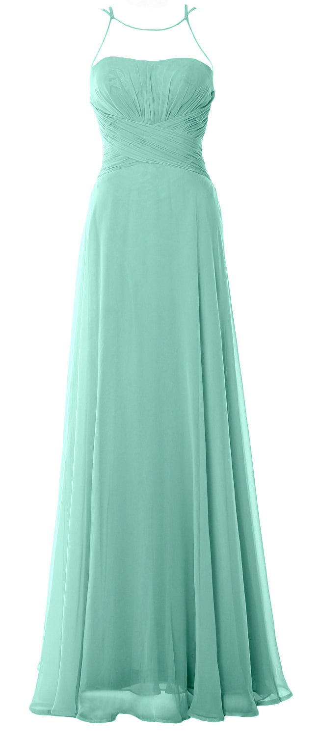 MACloth Damen Neckholder Langes Brautjungfernkleid Chiffon Schlichtes Ballkleid Formales Kleid