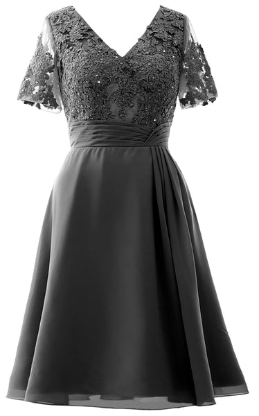 MACloth Women Knee Length Mother of Bride Dresses Short Sleeves Wedding