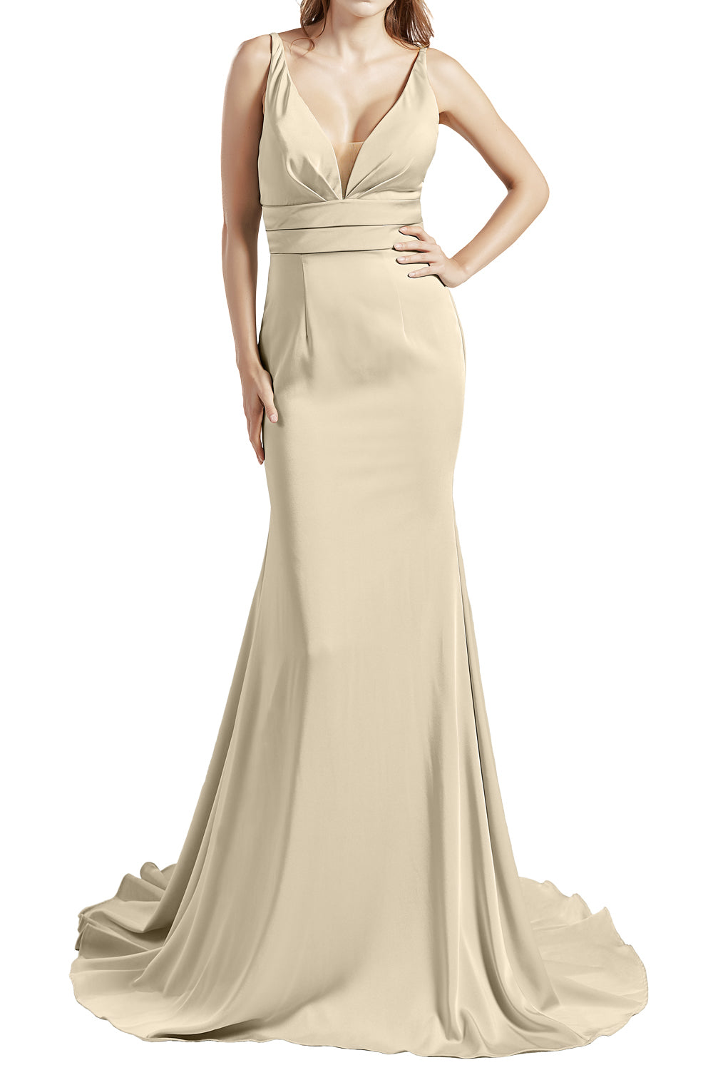 MACloth Damen Langes V-Ausschnitt Crepe Meerjungfrau Ballkleid Party Abendkleid