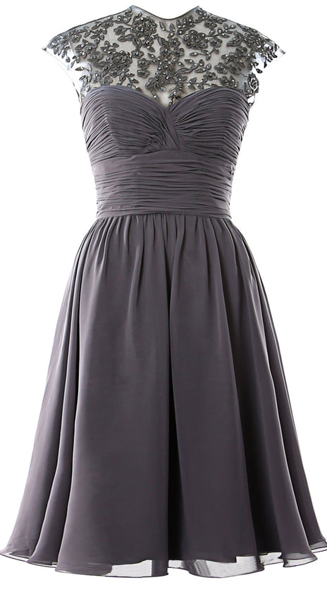 Women High Neck Cap Sleeve Lace Short Bridesmaid Dress Wedding Party Ball Gown