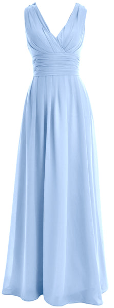 MACloth Long Romantic Wedding Party Bridesmaid Dresses V neck Sleeveless