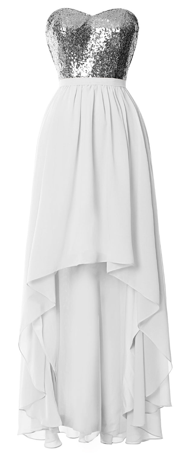 MACloth High Low Brautjungfernkleider Sweetheart Pailletten Hochzeitsfeierkleid