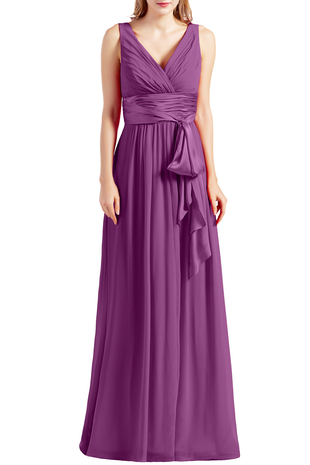 MACloth Women Sleeveless V Neck Long Bridesmaid Dress Chiffon Prom Evening Gown