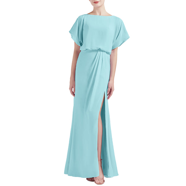 MACloth Women Chic Kimono Boat Neck Long Bridesmaid Dresses Slit