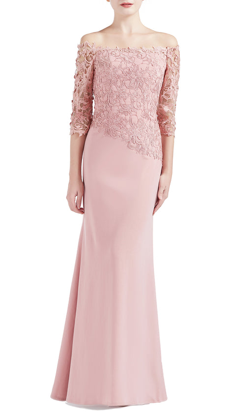MACloth Women Off Shoulder 3/4 Sleeves Long Mother Bride Dresses Evening Gown