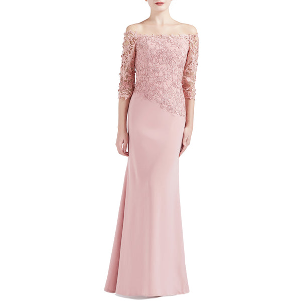 MACloth Women Off Shoulder 3/4 Sleeves Long Mother Bride Dresses Evening Gown