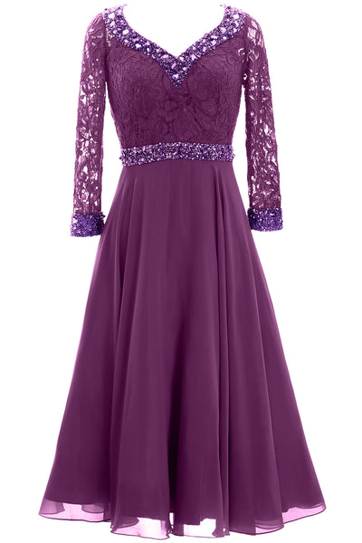 MACloth Women 3/4 Sleeve Lace Wedding Tea Length Mother of Bride Dresses Midi