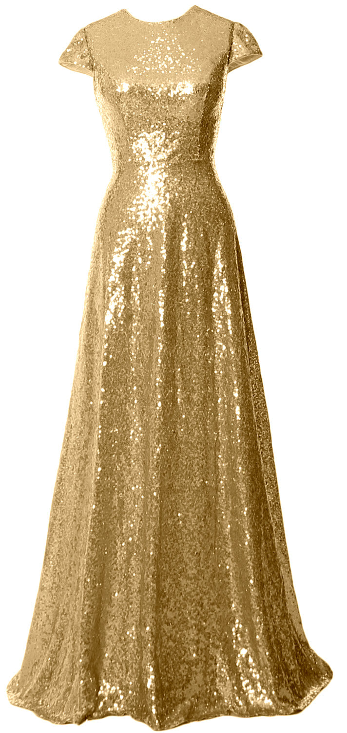MACloth Women Cap Sleeves Long Sequin Mother Bride Dresses Bridesmaid