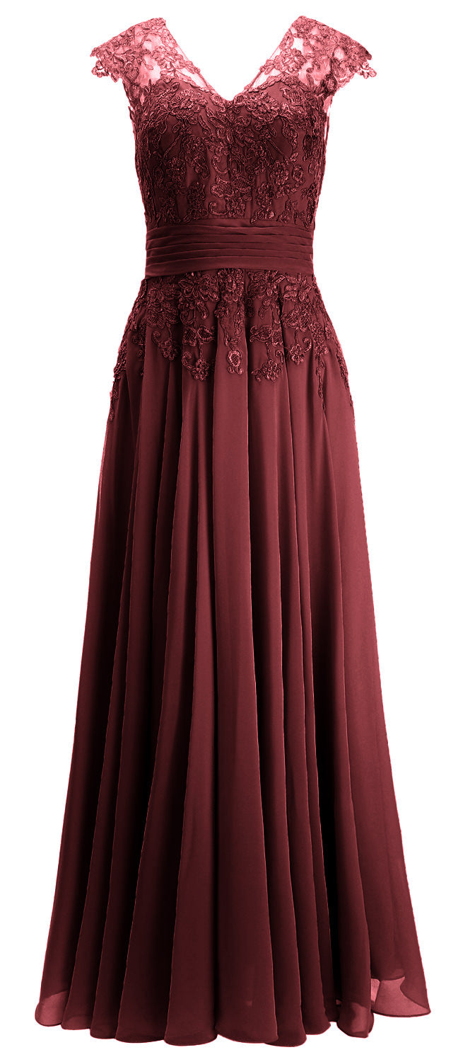 MACloth Damen Maxikleid für die Brautmutter, Flügelärmel, V-Ausschnitt, Spitze, Abendkleid