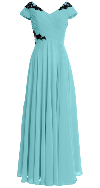 MACloth Women Mother of the Bride Dresses Cap Sleeves V Neck Formal Evening Gown