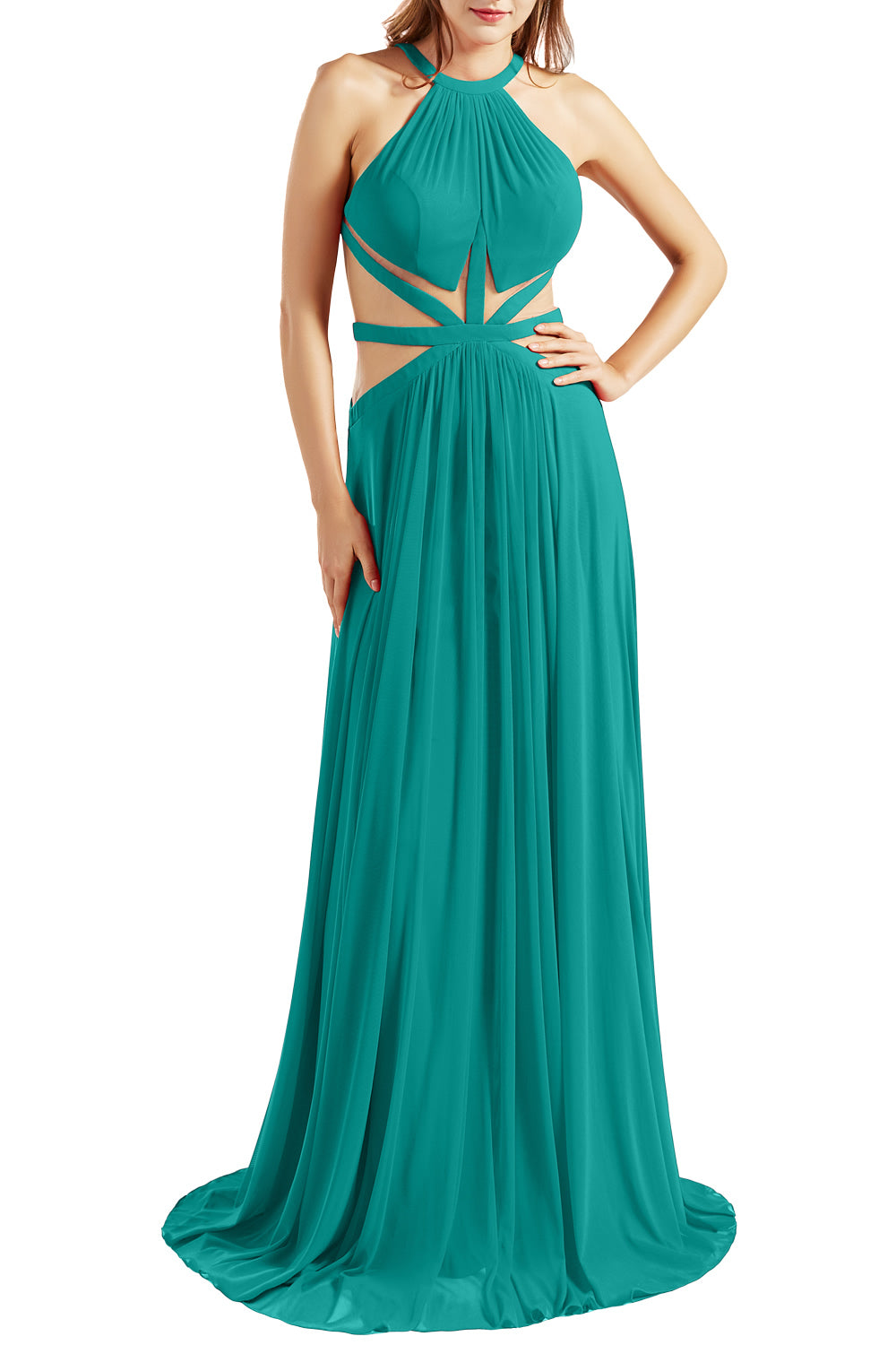 MACloth Damen Neckholder-Ballkleid mit Ausschnitt, formelles Abendkleid für Hochzeit, Party, Ballkleid