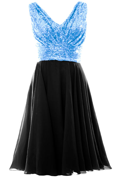 MACloth Women V Neck Sequin Short Wedding Bridesmaid Dresses Mother of Bride