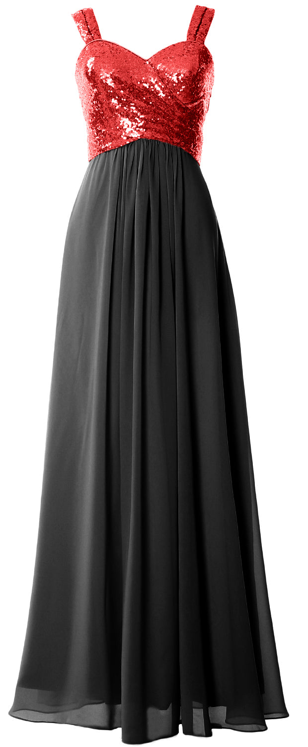 MACloth Women Sequin Chiffon Long Bridesmaid Dress Cowl Back