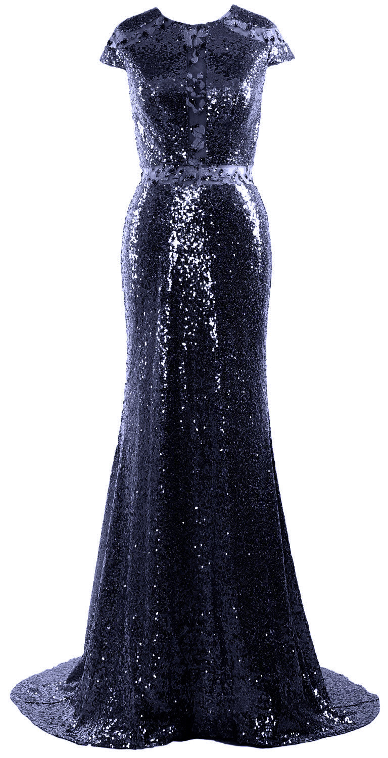 MACloth Damen Abendkleid Meerjungfrau Flügelärmel Pailletten Formelle Kleider