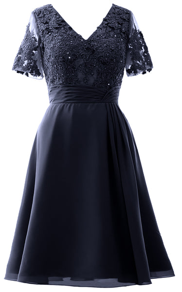 MACloth Women Knee Length Mother of Bride Dresses Short Sleeves Wedding