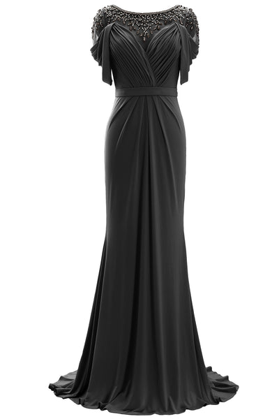MACloth Women Mother of the Bride Dress Short Sleeves Jersey Formal Evening Gown