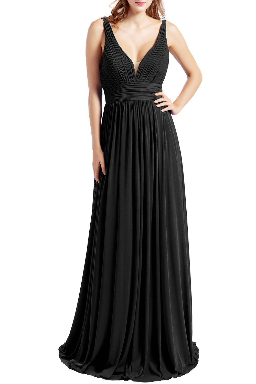 MACloth Women Sleeveless V Neck Bridesmaid Dresses Beach Wedding