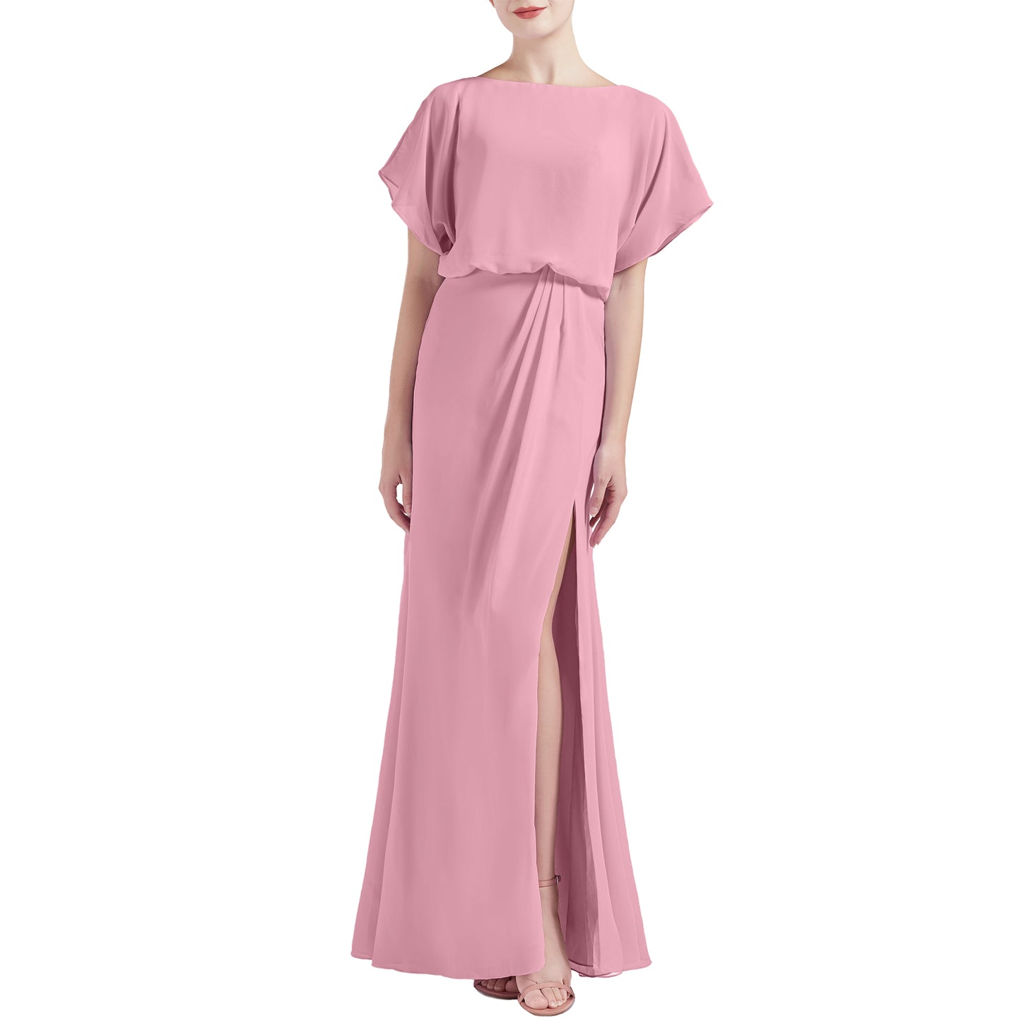 MACloth Women Chic Kimono Boat Neck Long Bridesmaid Dresses Slit