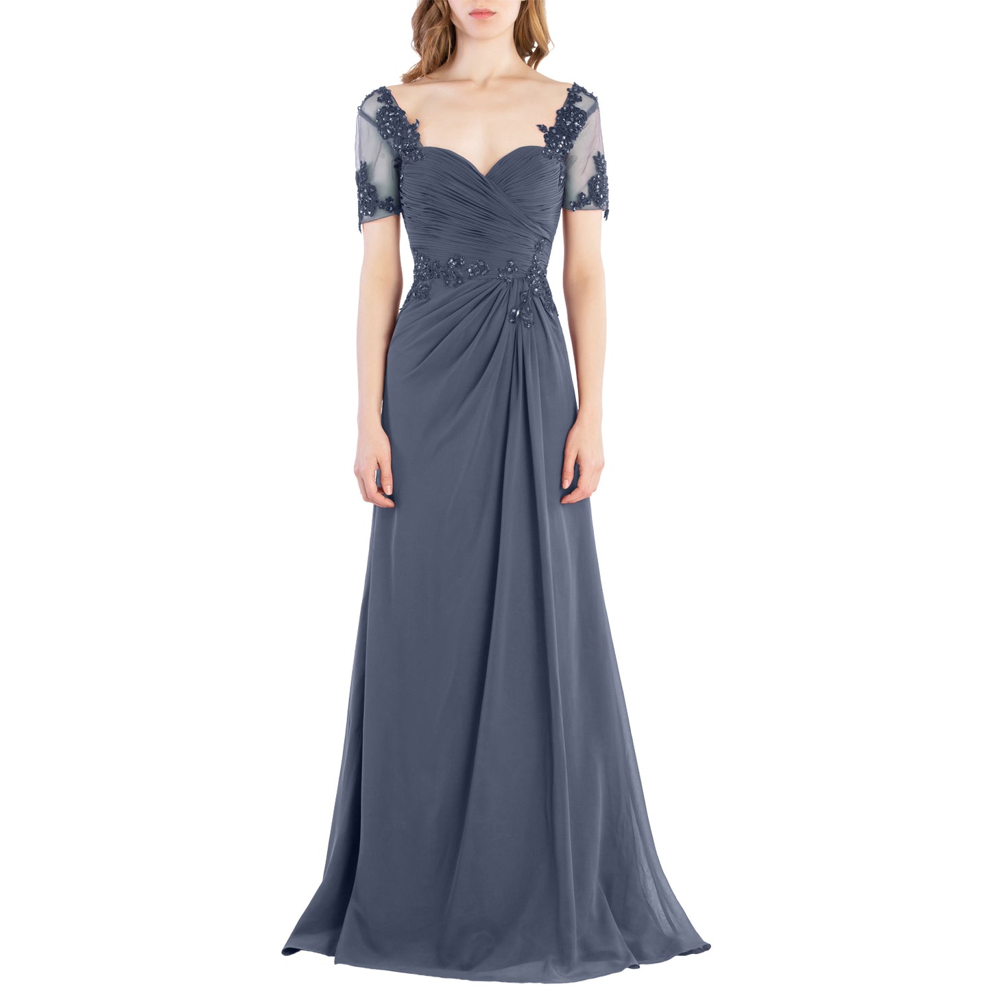 MACloth Women Vintage Short Sleeves Long Wedding Mother Bride Bridesmaid Dresses