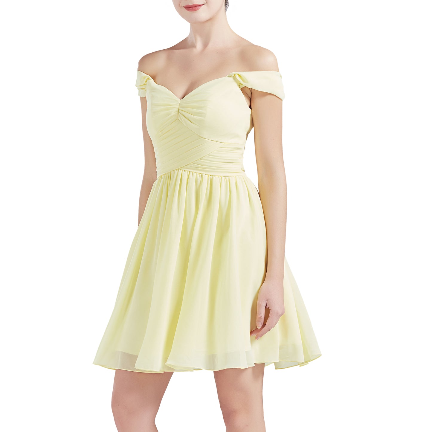 MACloth Damen Schulterfrei Kurze Chiffon Brautjungfernkleider Hochzeit Party BD MoH