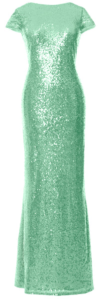 MACloth Women Maxi Sequin Bridesmaid Dresses Cap Sleeves Wedding Open Back