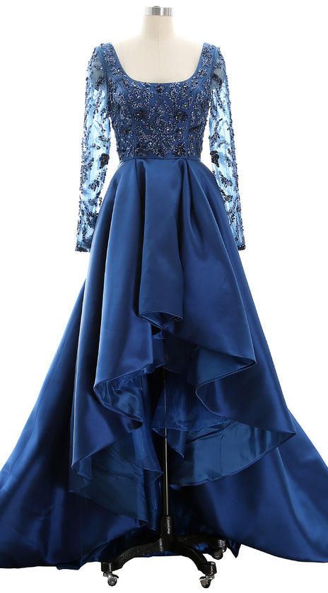 MACloth Women Long Sleeves Hi-Lo Formal Evening Gown Mother of the Bride Dress