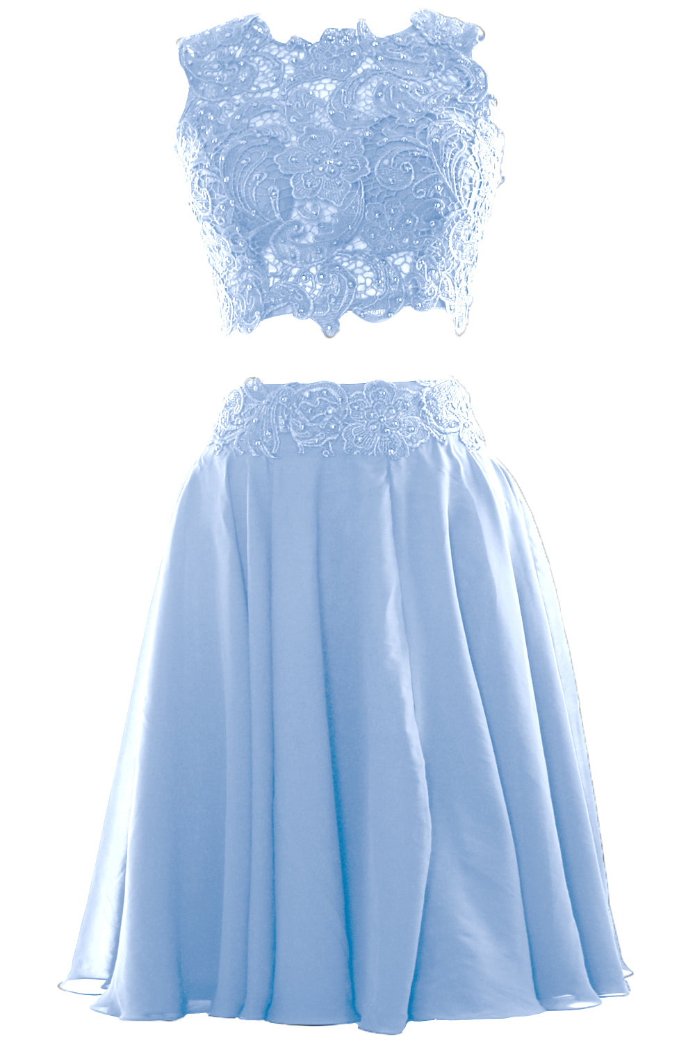 MACloth Vestido corto de gasa con encaje de dos piezas para mujer, vestido formal para fiesta de cóctel