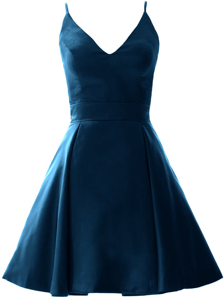 MACloth Mini Prom Homecoming Dresses V Neck Satin Wedding Guest Formal Gown