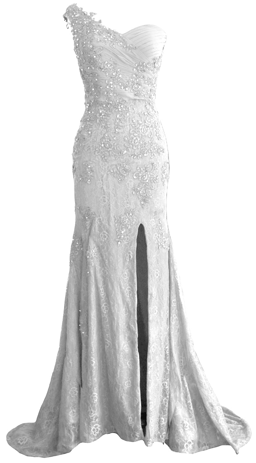 MACloth Women Prom Dresses Mermaid One Shoulder Long Lace Maxi Wedding Gown Long