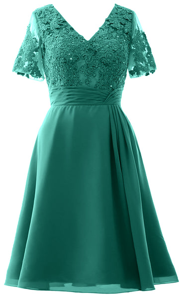 MACloth Women Knee Length Mother of Bride Dresses Short Sleeves Wedding