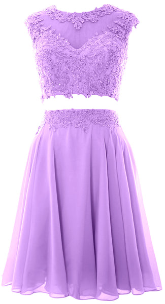 MACloth Women Vintage 2 Piece Prom Homecoming Dress Lace Wedding Party Gown