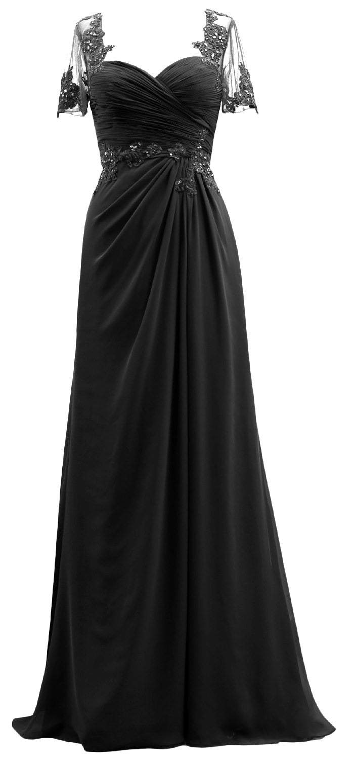 MACloth Damen Kurze Ärmel Spitze Formelles Abendkleid Maxikleid für die Brautmutter