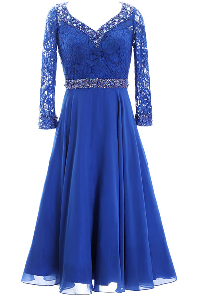 MACloth Women 3/4 Sleeve Lace Wedding Tea Length Mother of Bride Dresses Midi
