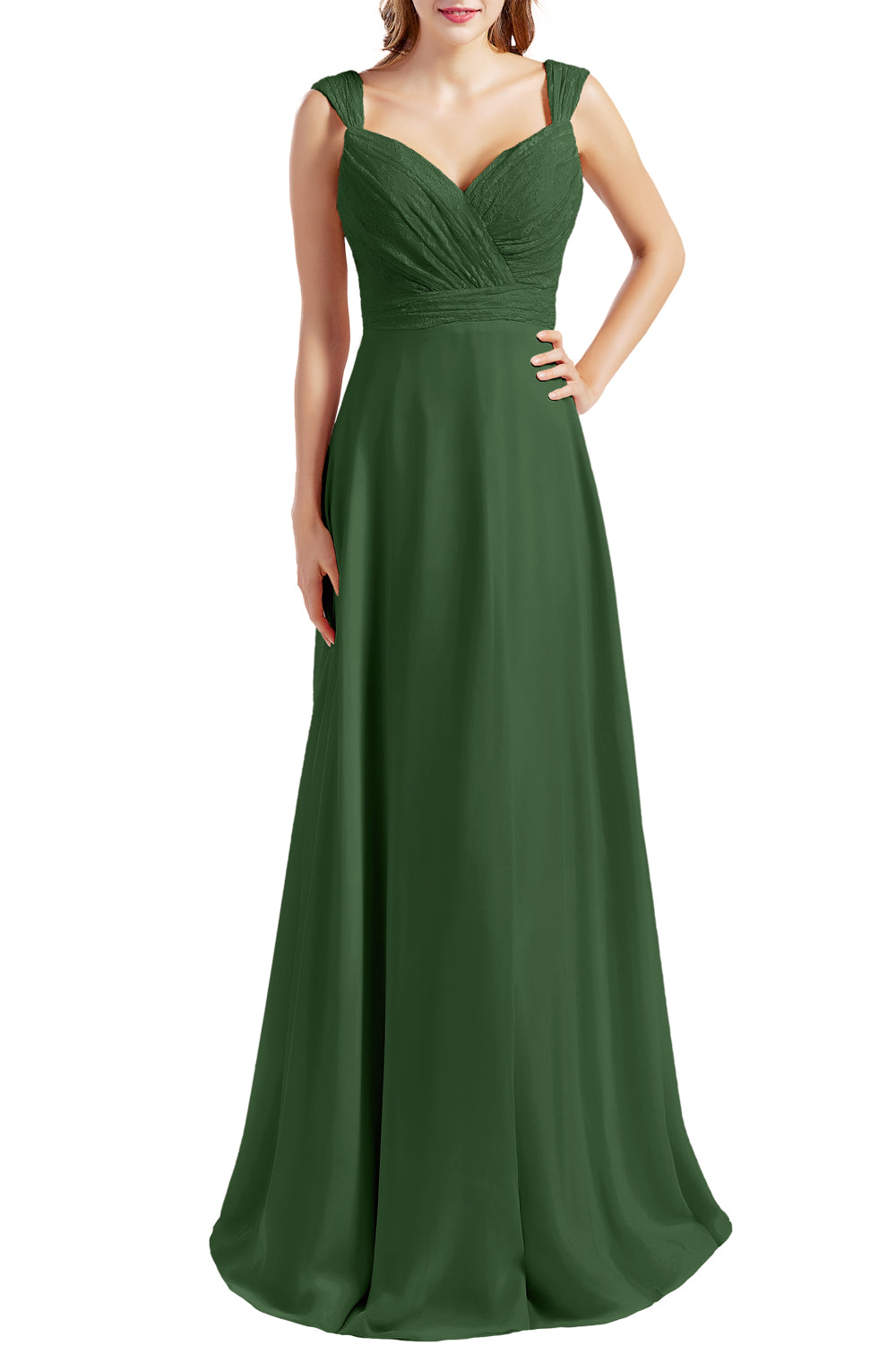 MACloth Damen Brautjungfernkleid mit Spitzenmieder, Chiffon, lang, formelles Abendkleid