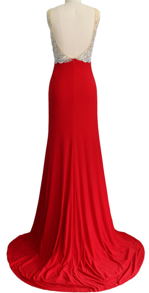 MACloth Elegant Mermaid V Neck Long Prom Dress Jersey Formal Party Evening Gown