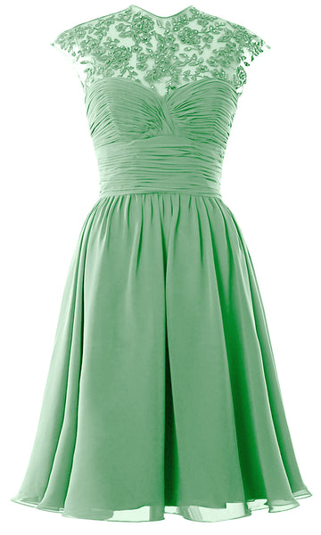 Women High Neck Cap Sleeve Lace Short Bridesmaid Dress Wedding Party Ball Gown