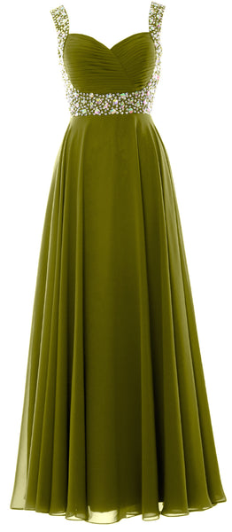MACloth Women Straps Crystal Chiffon Long Prom Wedding Party Dress Evening Gown