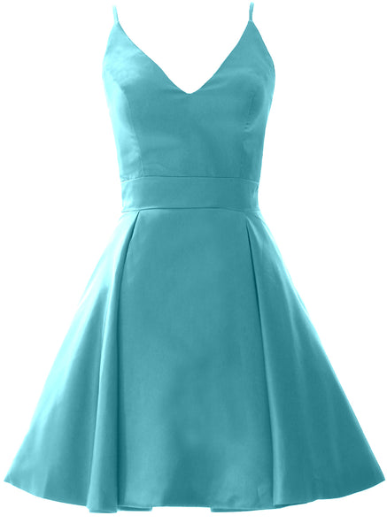 MACloth Mini Prom Homecoming Dresses V Neck Satin Wedding Guest Formal Gown