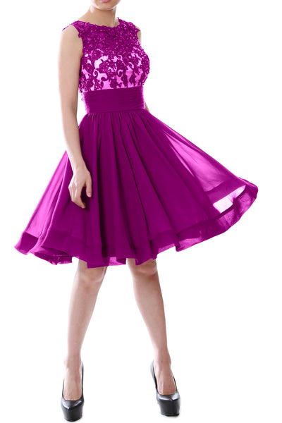 MACloth Women Beaded Lace Chiffon Short Prom Formal Dress Cocktail Party Gown