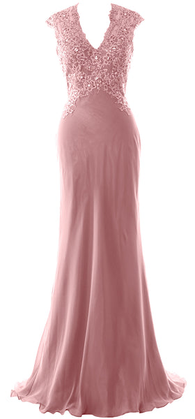 MACloth Women Mother of Bride Dresses Mermaid V Neck Lace Evening Formal Gown