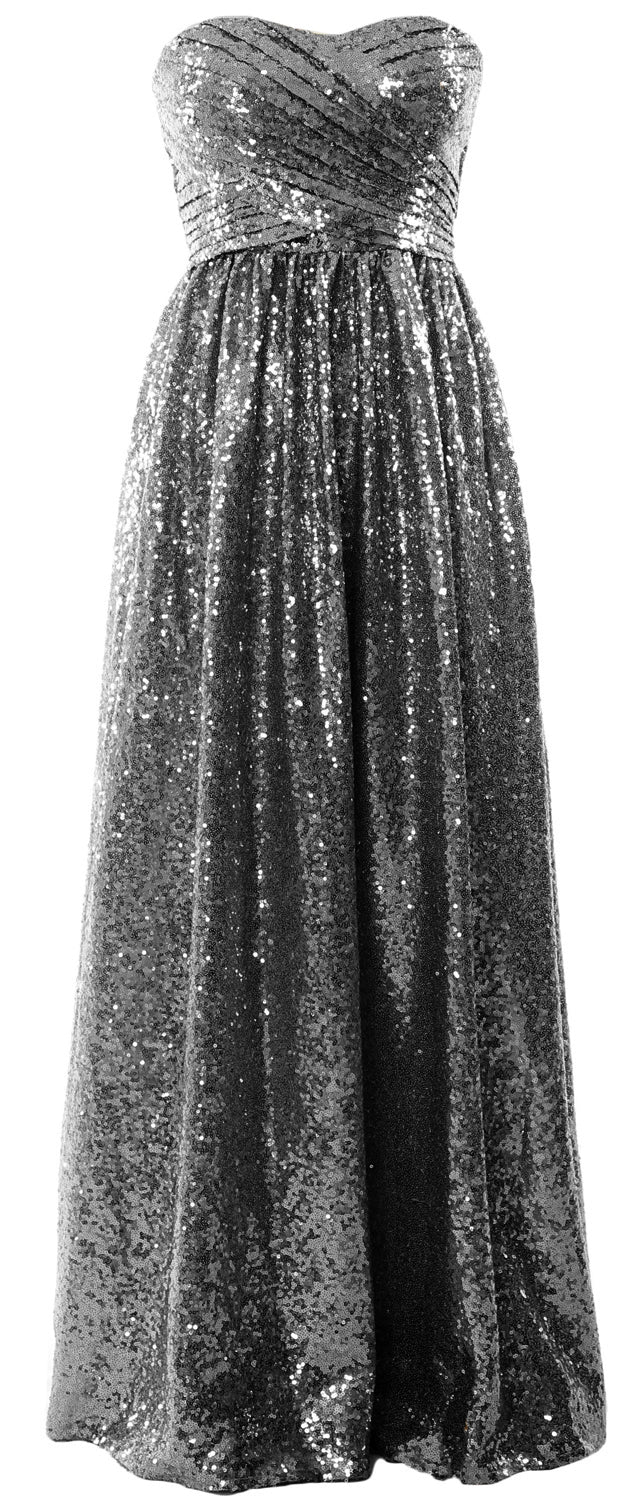 MACloth Women Sequin Bridesmaid Dresses Sweetheart Long Wedding Evening Gown
