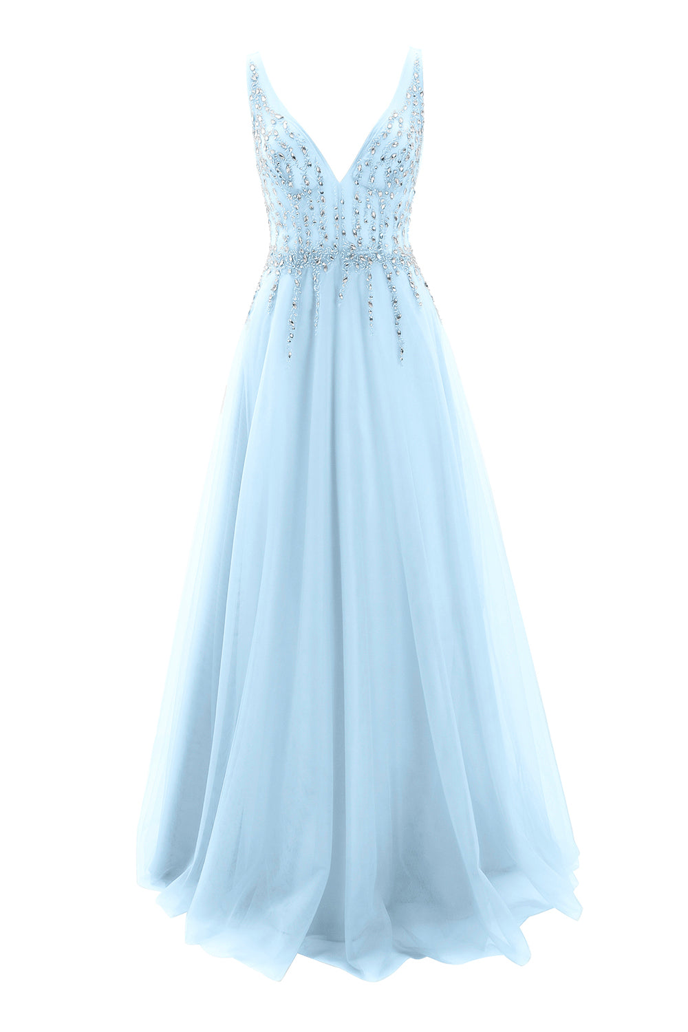 MACloth Ballkleid mit tiefem V-Ausschnitt, Tüll, lang, formelles Abendkleid, Brautkleid, Hochzeit