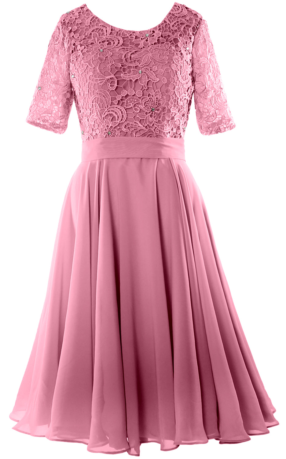 MACloth Women Short Mother Bride Dresses Half Sleeve Wedding Guest Dinner Lace Dusty Rose / Above Knee / Custom Size MACloth Women Short Mother Bride Dresses Half Sleeve Wedding Guest Dinner Lace Dusty Rose / Above Knee / Custom Size